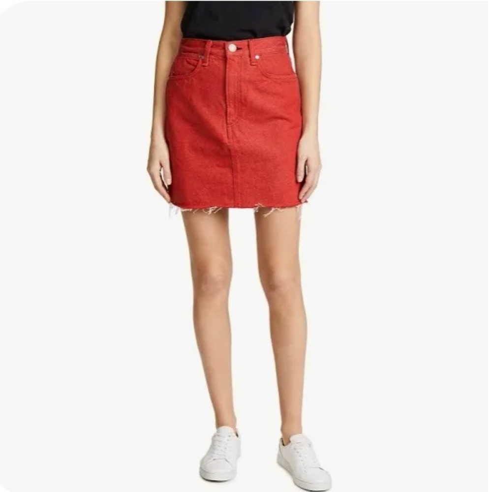 Rag & Bone Red Denim Mini Skirt Size 26 (Size 2 Equivalent) | Raw Hem Y2K Style